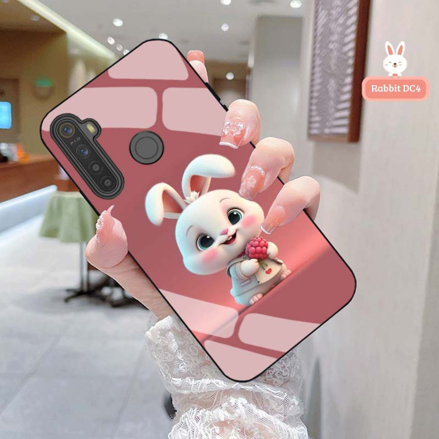 Ốp Lưng REALME C3, REALME 5, REALME 5i, REALME 5 PRO Mặt Kính Hình Thỏ CuTe Ngộ Nghĩnh, Phiên Bản Mới