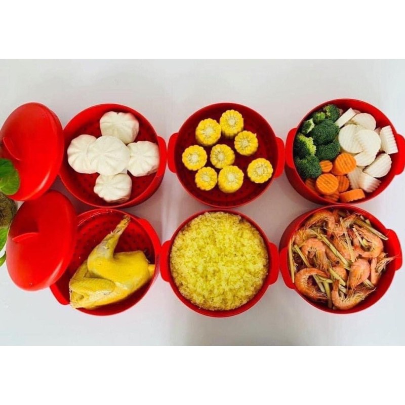 [ TUPPERWARE ] XỬNG HẤP 2 TẦNG ( màu đỏ )-TẶNG 1 DỤNG CỤ GỌT VỎ