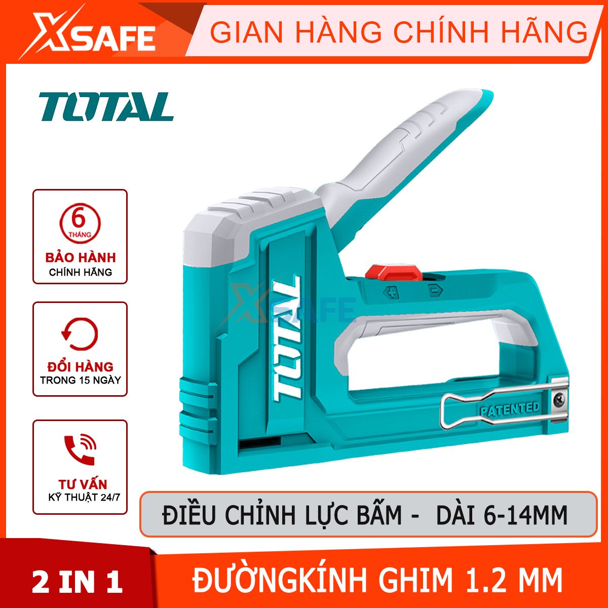 Machine press pin handheld total THT31146, tooling Press pin 2 in 1, pins concrete 1,2mm, adjustable power Press, diameter pins 1.2mm, head pins 10.6mm, length 6- 14mm, instrument stapler, pins on the piece of wood thin