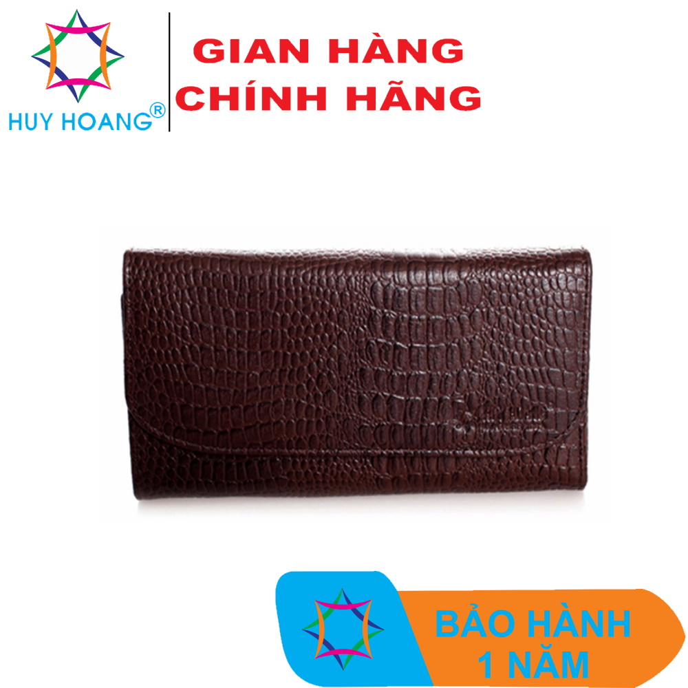 Ví nữ da bò vân cá sấu  bấm nút màu nâu TH3110