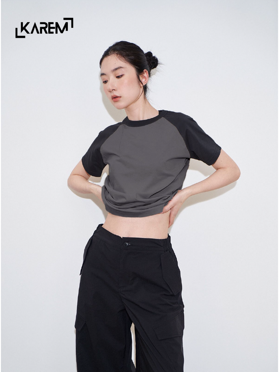 Áo baby tee phối trơn KRBT01 cotton cổ tròn basic