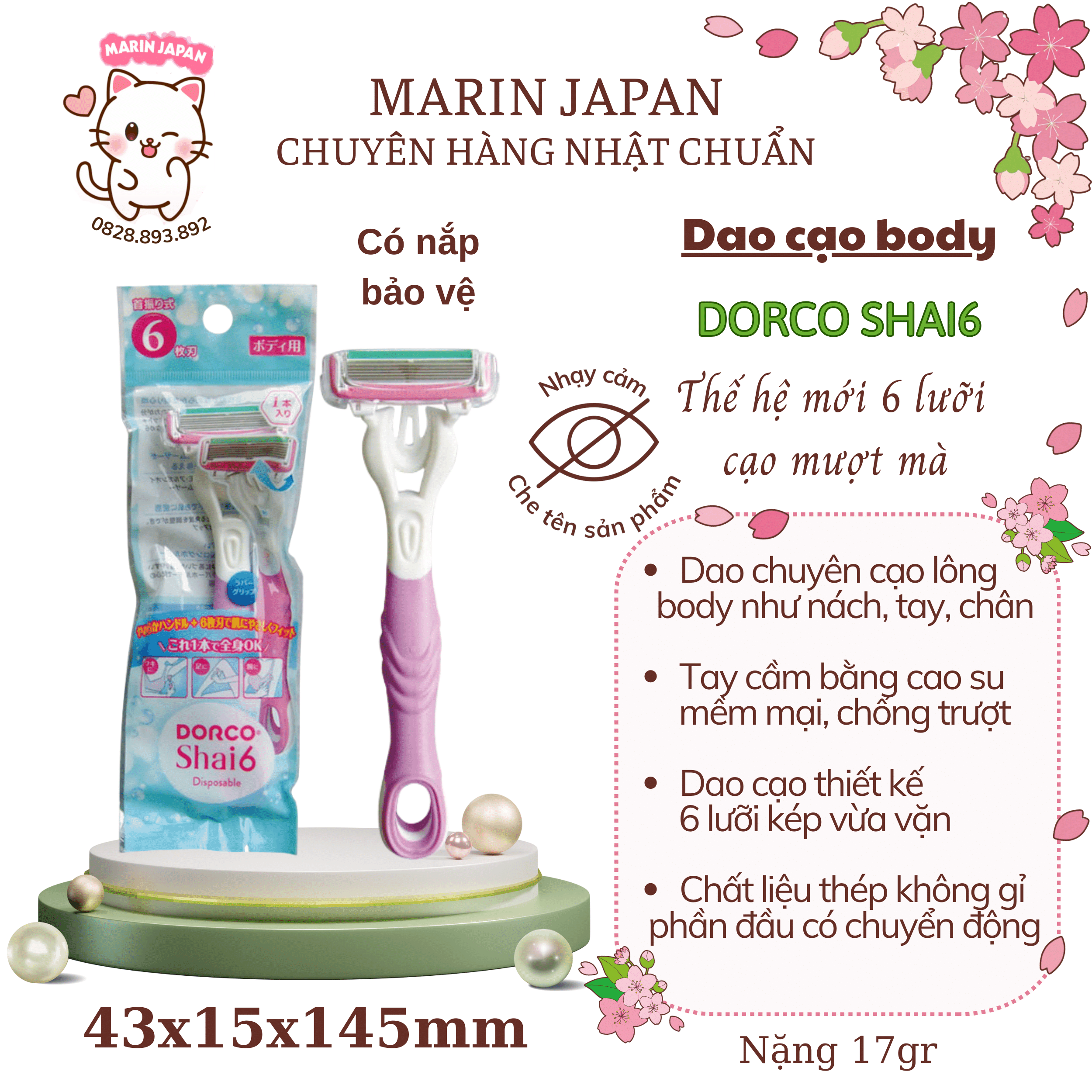 Dao Cạo Lông Body, Chân, Tay 6 Lưỡi Kép Dorco Nội Địa Nhật Bản