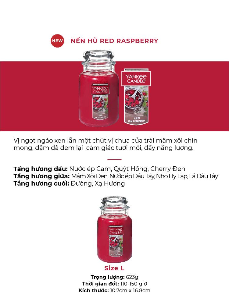 Nến hũ Yankee Candle size L - Red Raspberry