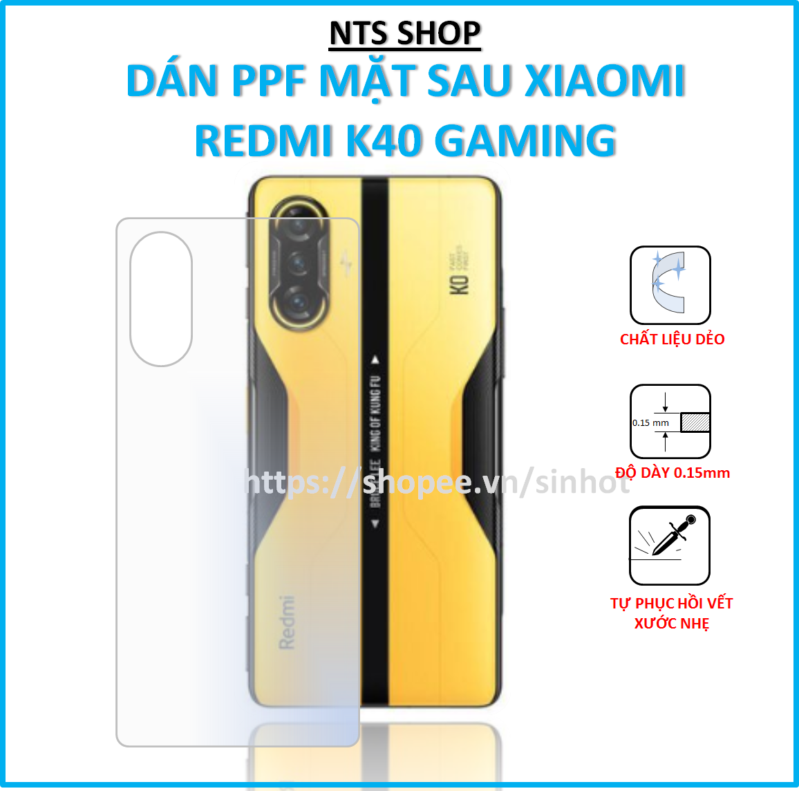 Dán ppf mặt sau dành cho Xiaomi Redmi K40 gaming