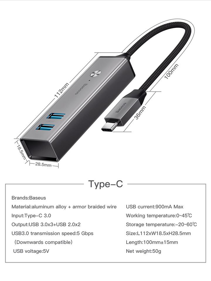 Bộ HUB chuyển đổi Type C sang 5 cổng USB 3.0 (Type C 3.0 to 3 USB3.0 + 2 USB2.0 OTG HUB)