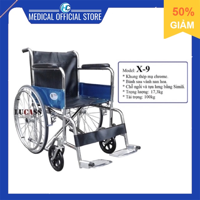 Xe Lăn Tay Vải Da Simili Lucass X-9(Xe lăn Lucass X9) (Tiêu Chuẩn Mỹ)