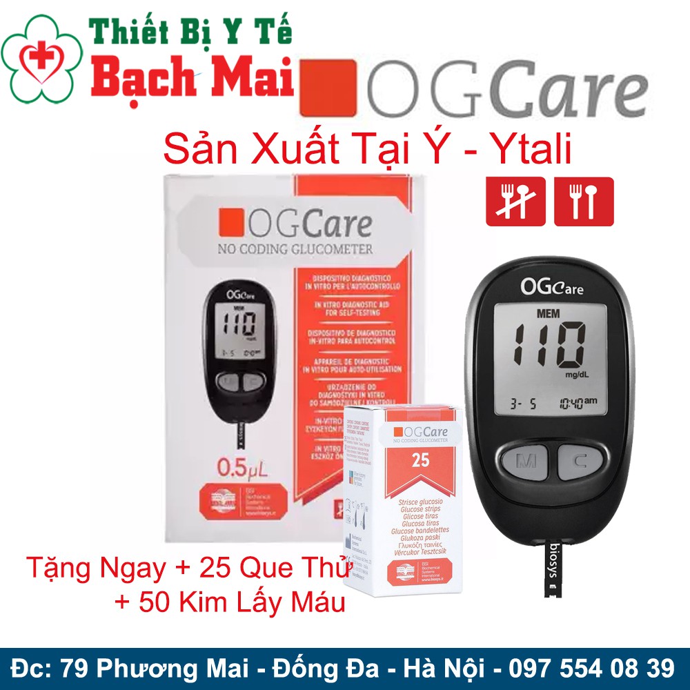 Máy đo đường huyết ogcare + tặng 25 que + 50 kim