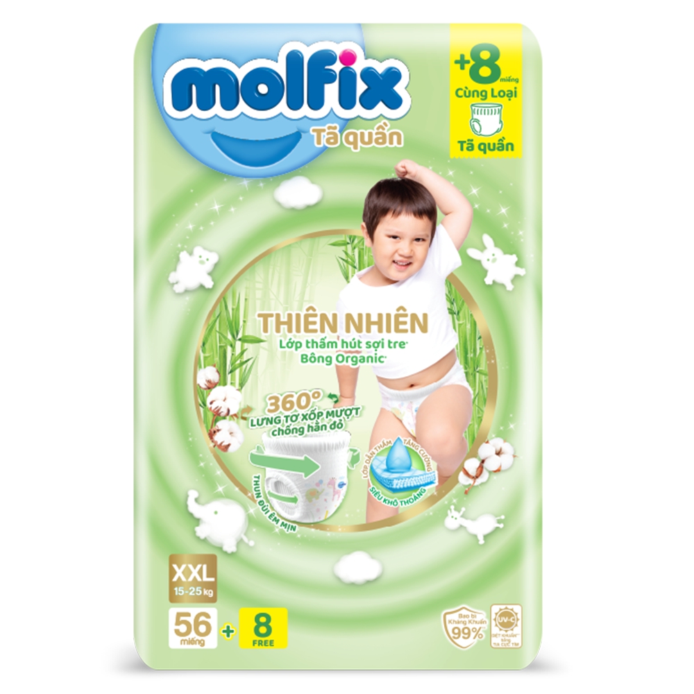 Bỉm tã quần Molfix thiên nhiên (XXL, 15-25kg, 56 miếng)
