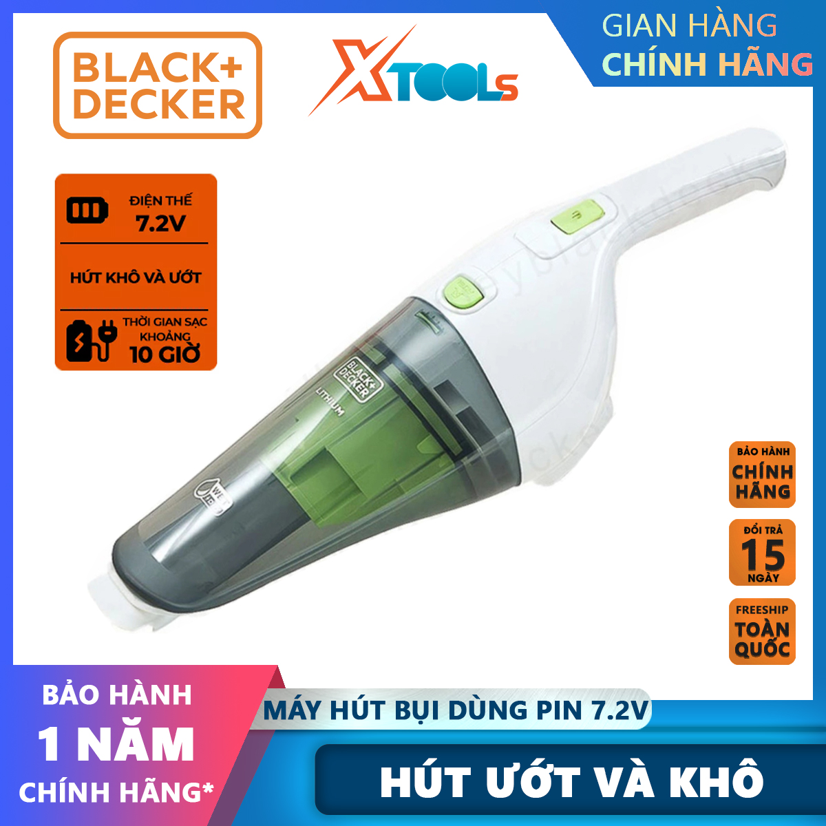 Vacuum cleaner battery Black & Decker wd7201g-b1 used for dry and wet | compact design, weight machine light | for household use toilet car… Genuine [xsafe] [XTools]