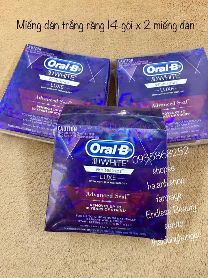 DÁN TRẮNG RĂNG ORAL-B 3D WHITE 14 gói x 2 miếng