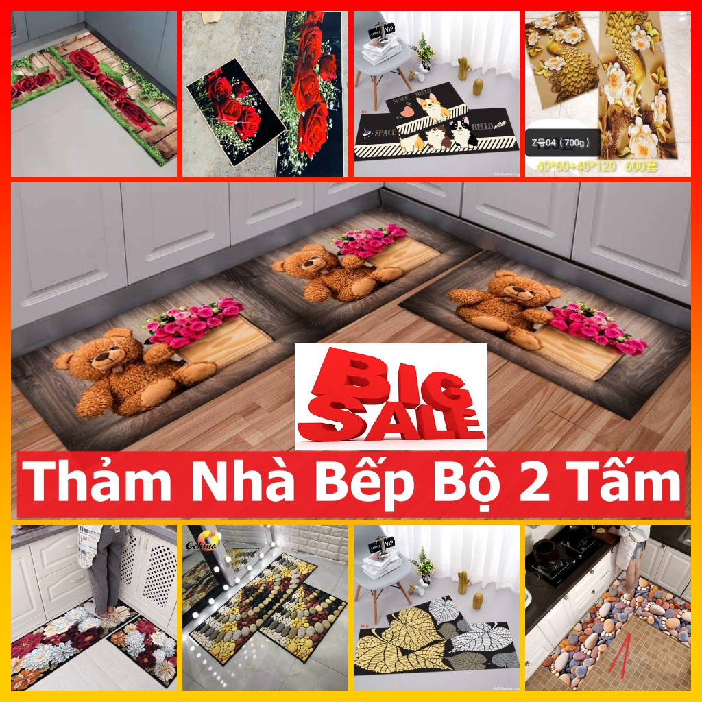 Thảm Bếp Cao Cấp Hiện Đại 2 Tấm Chống Trượt Dày Hút Nước Màu Sắc Sang Trọng - Bộ Thảm trải Bếp 3D Chất Liệu Bali Thảm Nhà Bếp tphcm