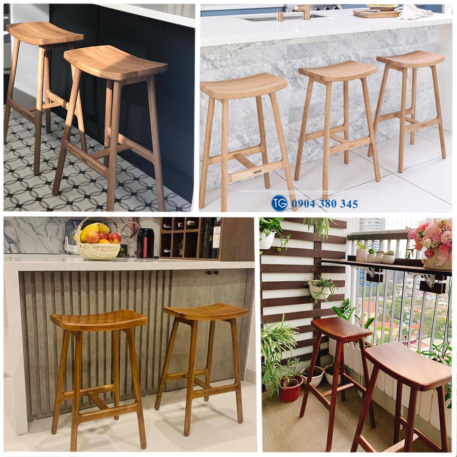Ghế quầy bar gỗ sồi phong cách Châu Âu (cao 60 cm)