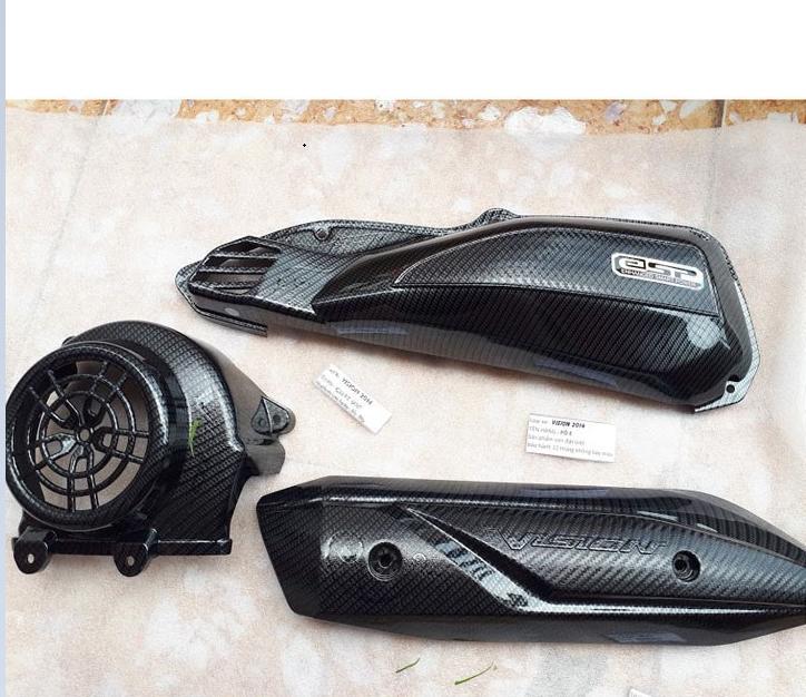 VISION 2015-2019 ( combo 3 món ốp pô e + che pô + quạt gió ) 2 Màu: Trắng Crom - Đen Carbon Cao Cấp