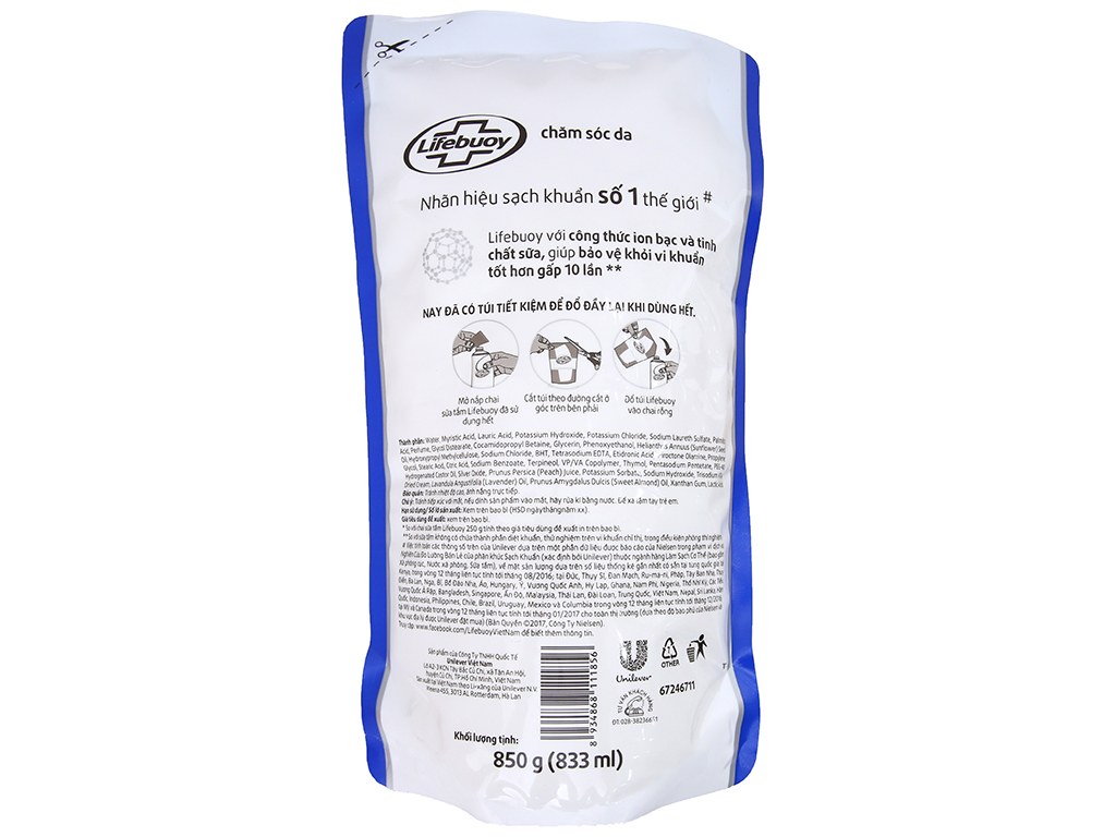 Combo 2 Sữa Tắm Lifebuoy Chăm Sóc Da (Xanh) Túi 800G