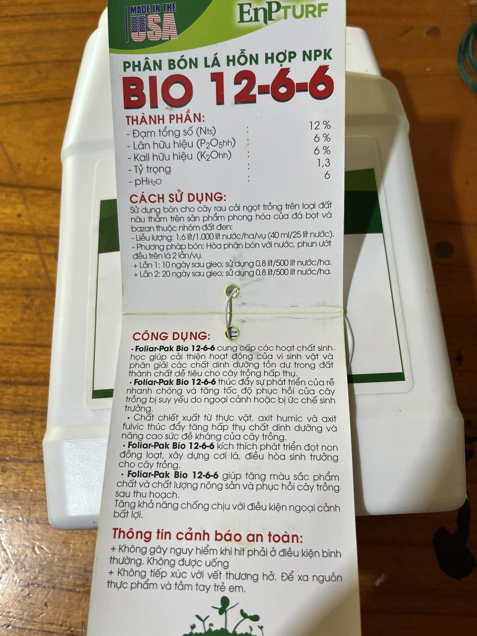 Phân Bón Lá hỗn hợp NPK Bio 12-6-6