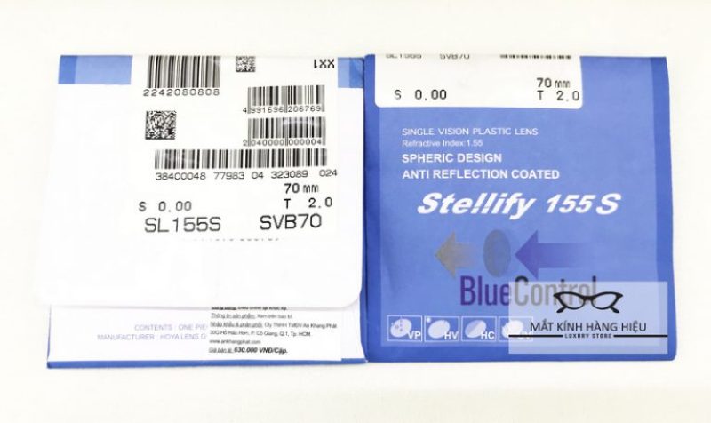 Giá bán Tròng kính Lọc Ánh sáng xanh Hoya Stellify Blue Control, chính hãng Hoya của Nhật ( chiết xuất 1.56 )