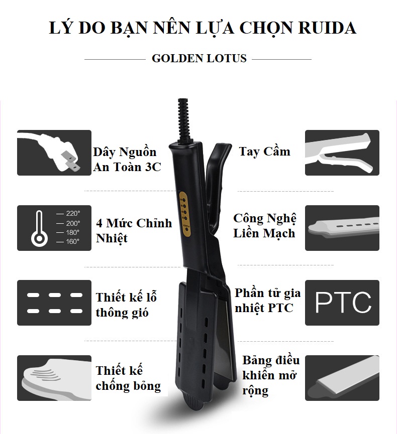 Máy Kẹp Tóc, Ép Tóc RUIDA, Máy Duỗi Tóc, Máy Là Tóc, Máy Uốn Tóc, Máy Làm Tóc Đa Năng , Tạo Kiểu Tóc 4 Mức Chỉnh Nhiệt, Máy Là Tóc Thẳng - Máy Duỗi Tóc Thẳng Chính Hãng  RUIDA