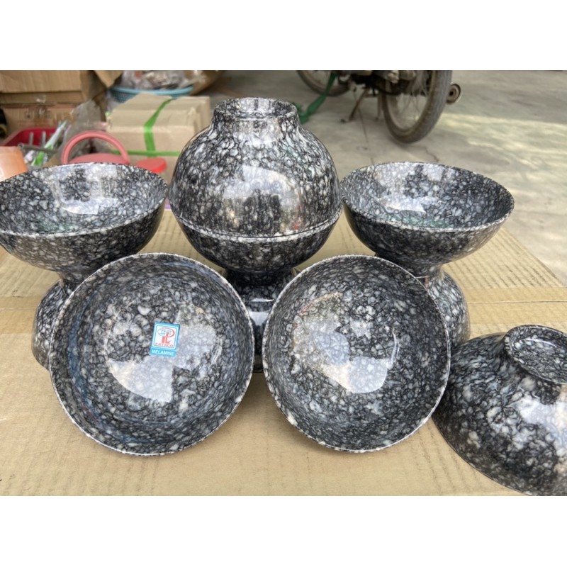 Chén(bát) đựng cơm nhựa Melamine vân đá đen/trắng/xanh CO11