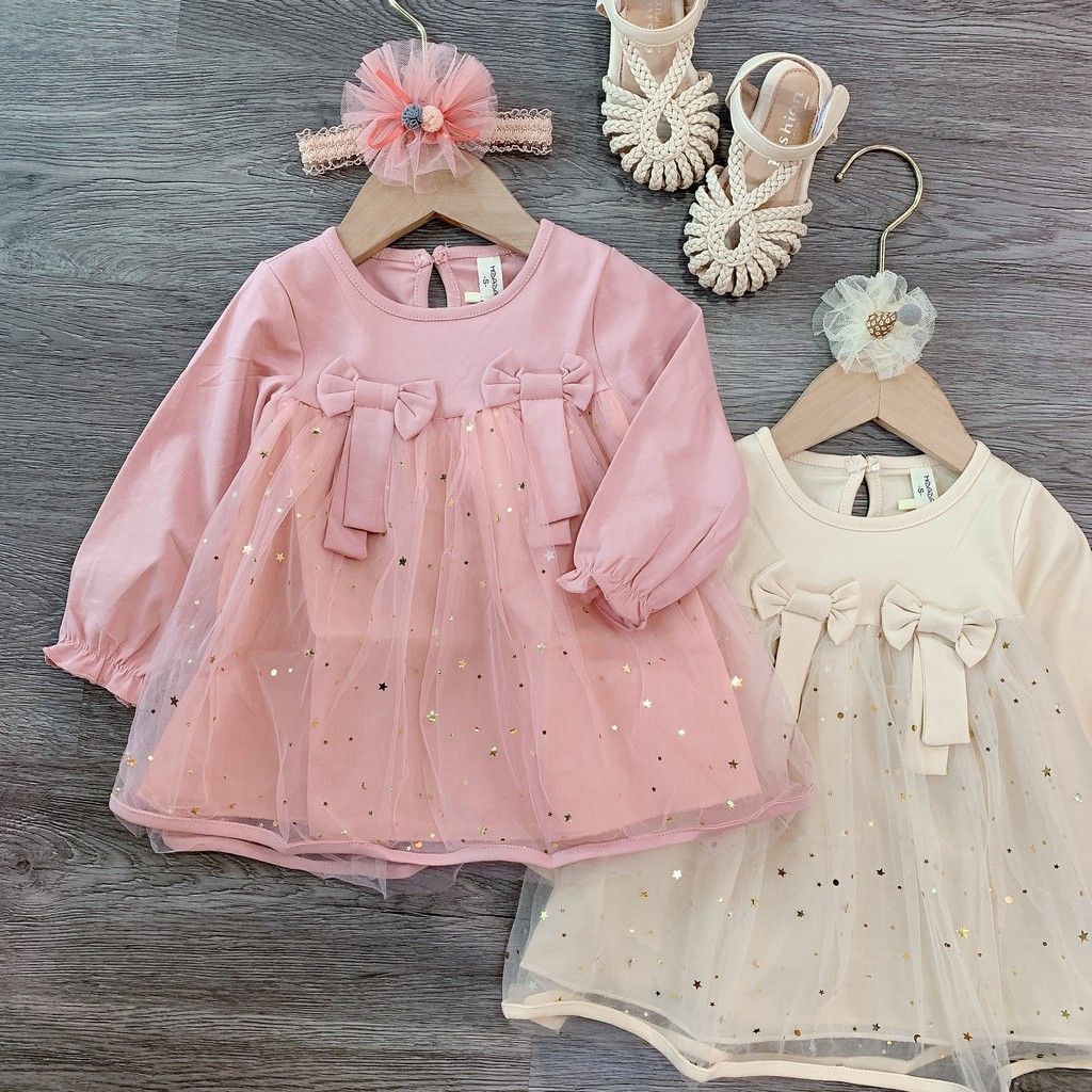 Váy công chúa nơ phối ren cho bé gái