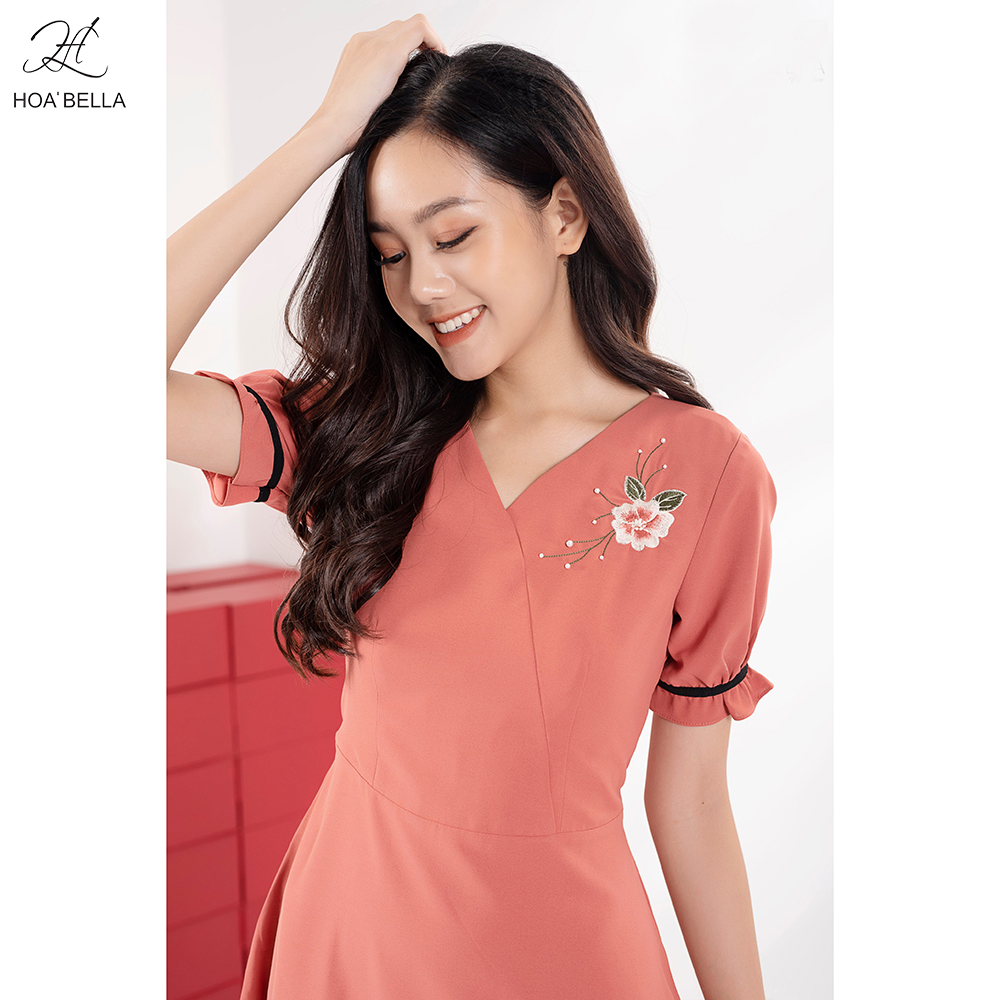 Đầm Liền HOABELLA Cổ V Cao Cấp DC017
