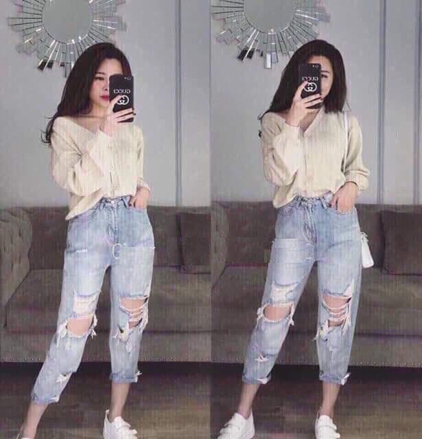 QUẦN JEAN NỮ QUẦN JEAN NỮ VNXK BAGGY RÁCH NHIỀU 3088 MG0A2