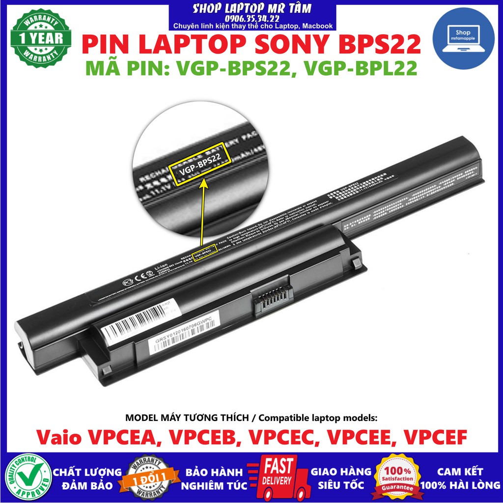 Pin laptop sony vgp-bps22 - 6 cell dành cho vaio vpcea, vpceb, vpcec, vpcee, vpcef