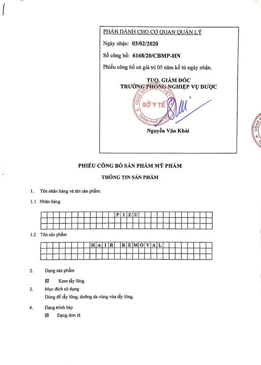 Kem tẩy lông pizu