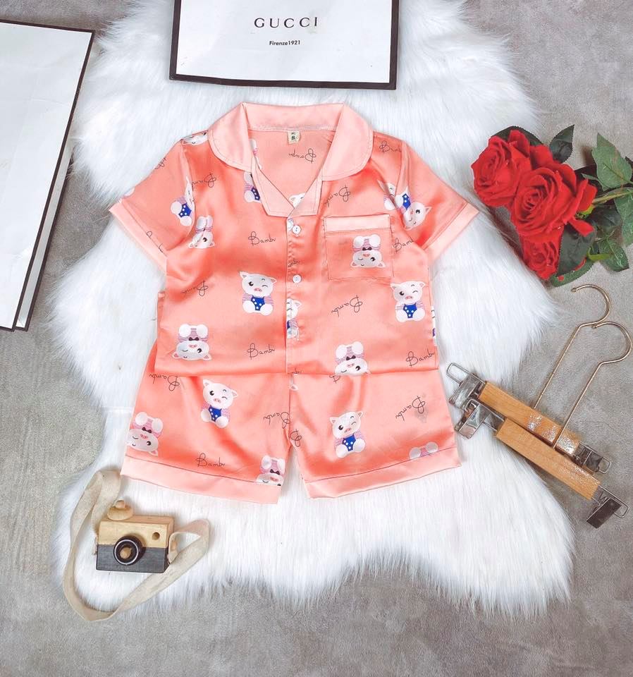 [HCM]Set bộ bé gái/ bé trai - Pyjama lụa Hàn size đại từ 8kg - 35kg