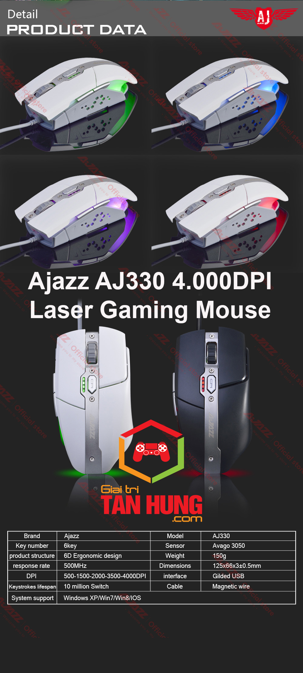 Chuột Game Thủ Gaming GAMING AJAZZ - AJ330 Laser 4000DPI