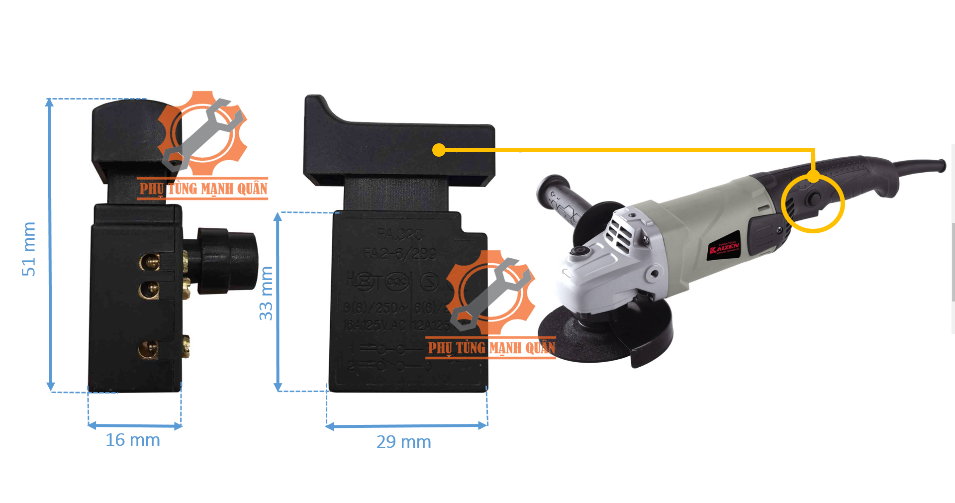 Công tắc máy mài góc - DCA/MAKITAA/TOTAL/MAKTECC/INGCO/BOSCHH/KAIZEN/ACZ/MAKUTE/DEKTON/CROWNN/FEFA/DEWALT