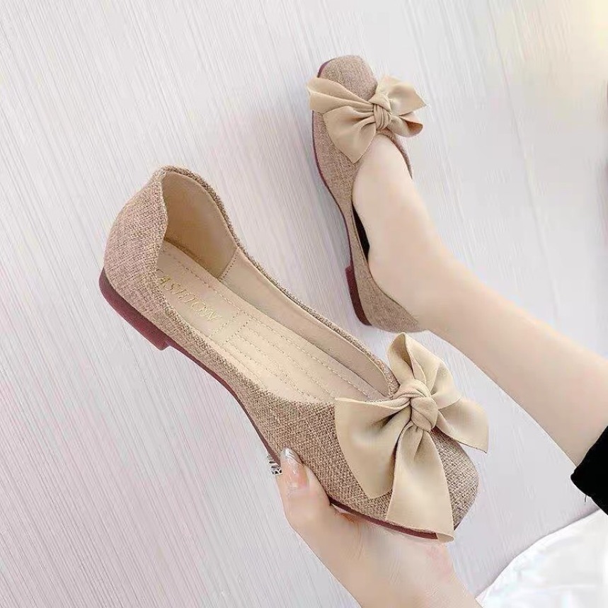 giày búp bê nữ chất dạ thắt nơ bản to cực xinh giá rẻ