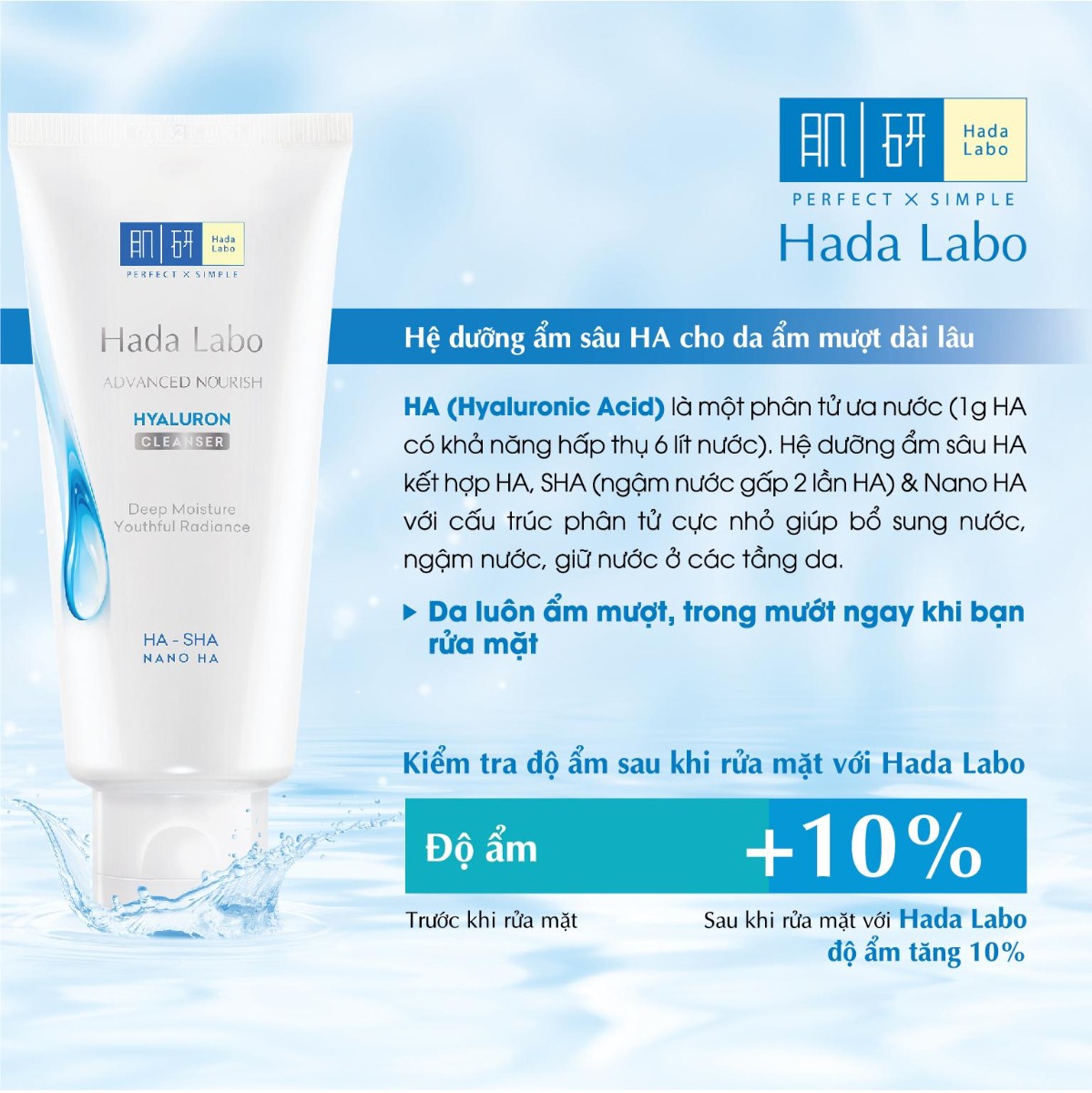 Kem rửa mặt dưỡng ẩm tối ưu Hada Labo Advanced Nourish Hyaluronic Acid  Cleanser (80g)