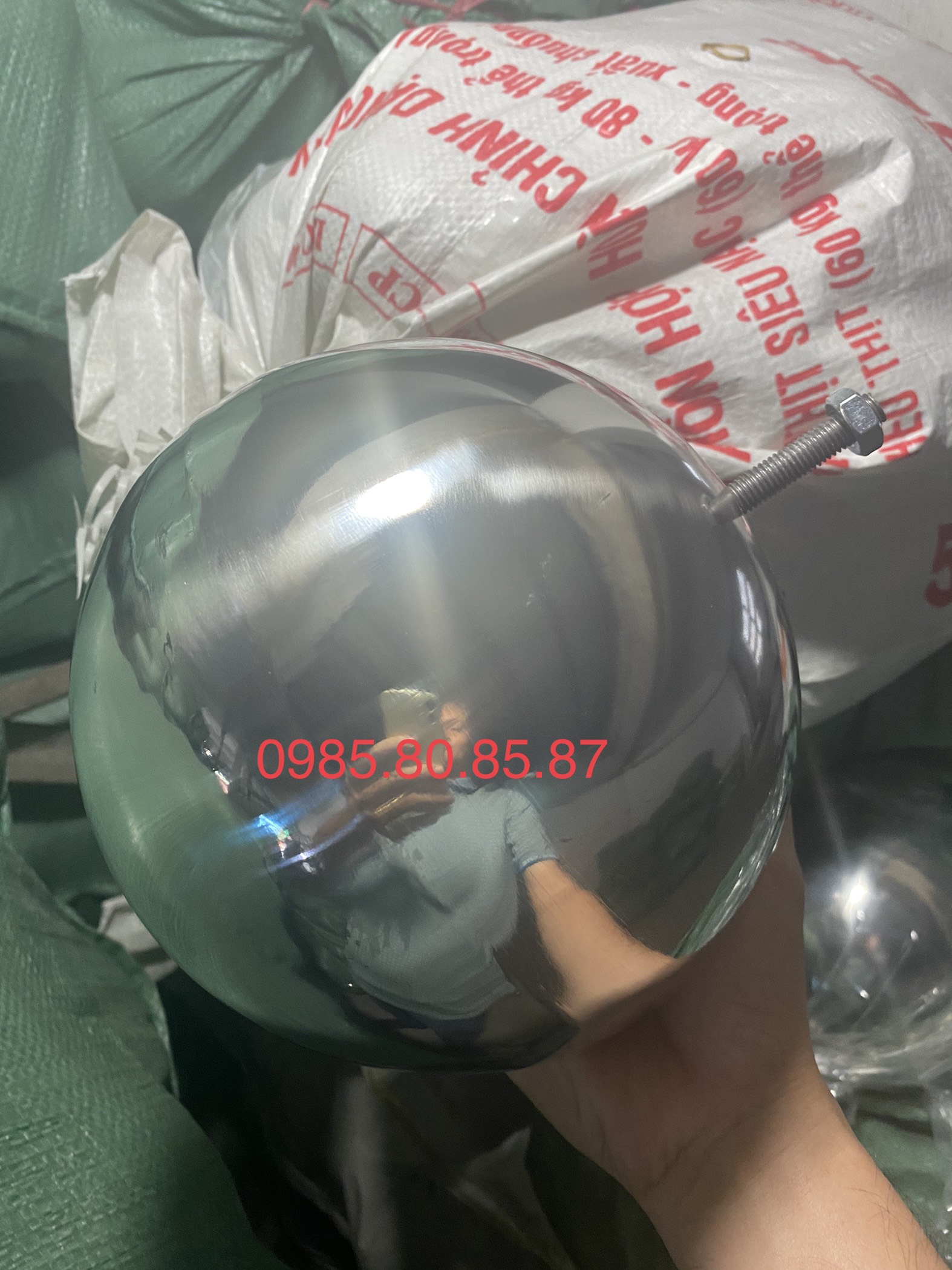 Qủa châu inox , quả cầu inox đường kính 200mm có ty và ốc.