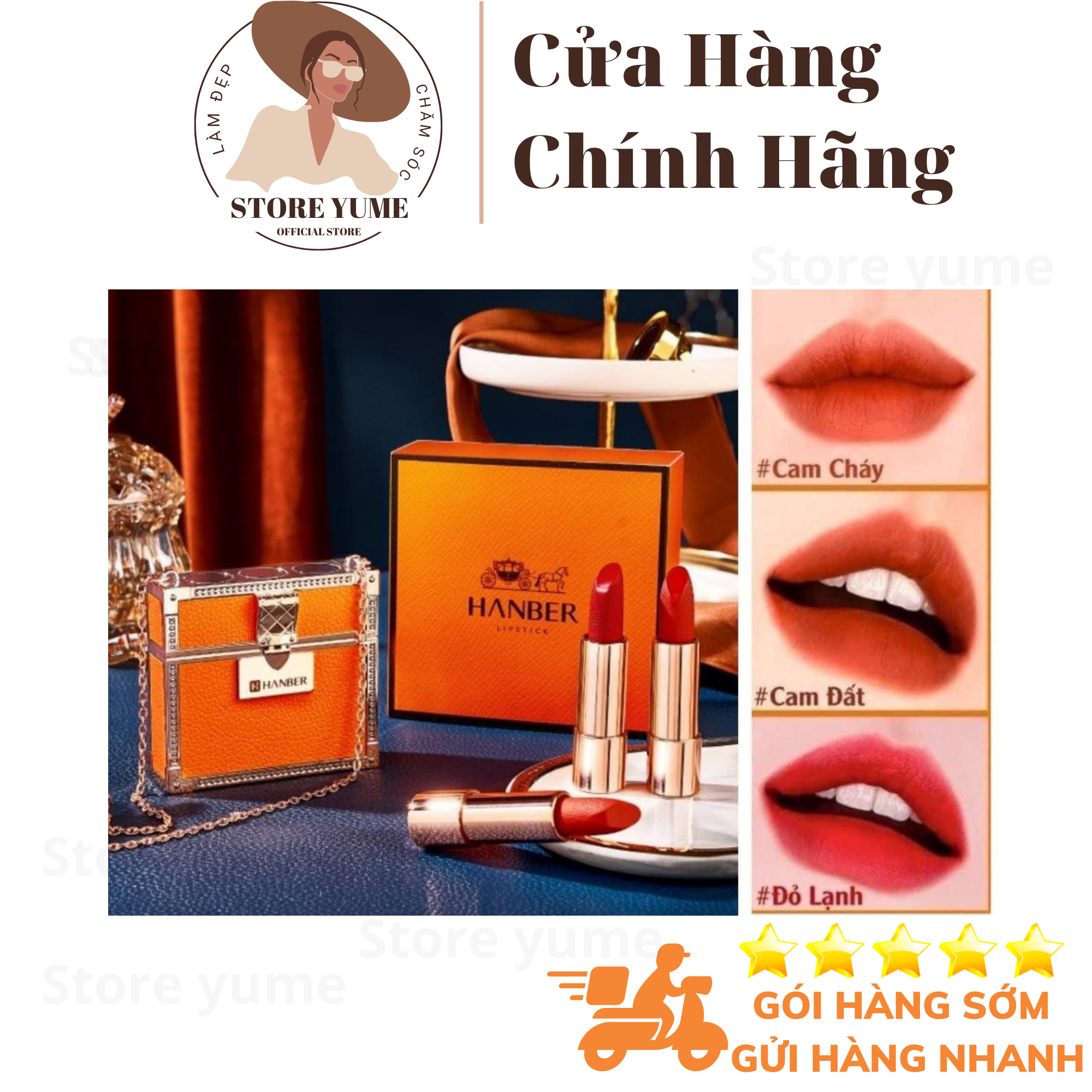 Set 3 cây son Hanber túi xách cam - Set son Hanber túi xách màu xinh cực chất