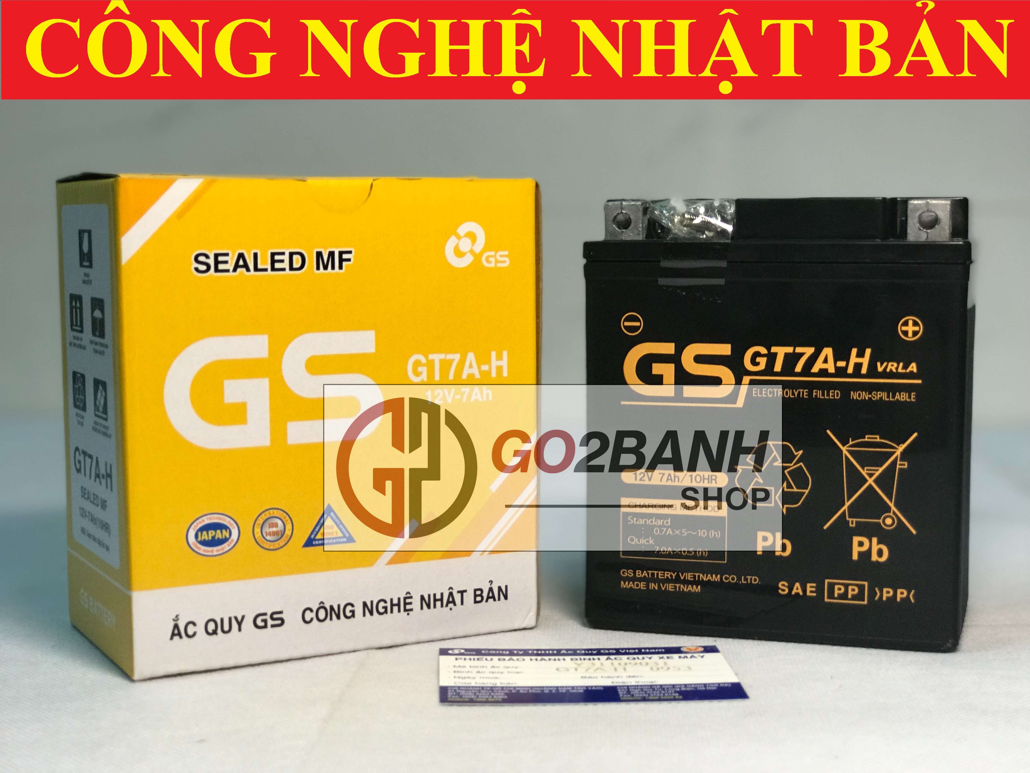 Bình ắc quy khô GS GT7A-H Sh nhập Ý 125/150,Lead 110 2009,Vespa Primavera/Sprint/GTS/Lx ie từ 2013,Dylan,@ (12V-7Ah)