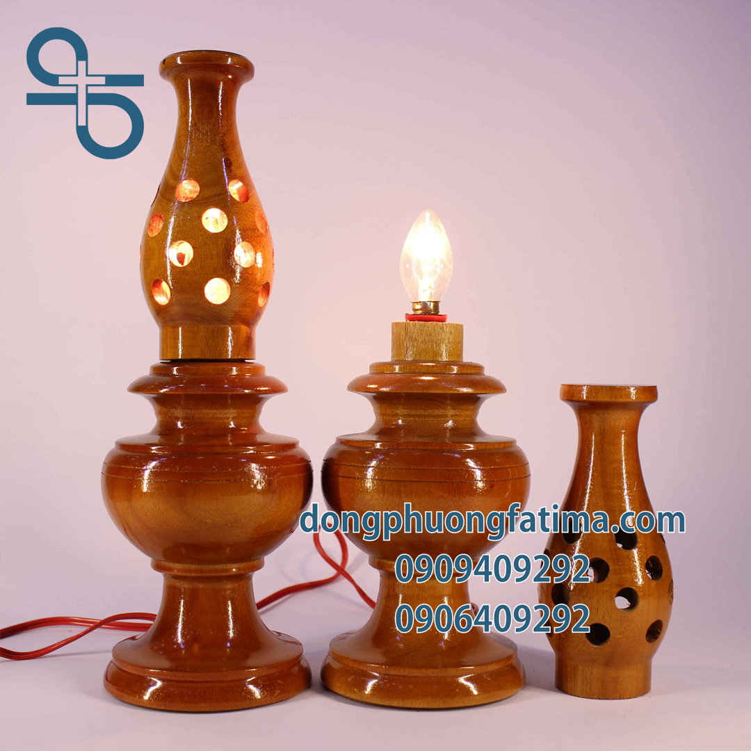 Đèn Bàn Thờ2 Cây Đèn Gỗ Thấp Bàn Thờ 26cm