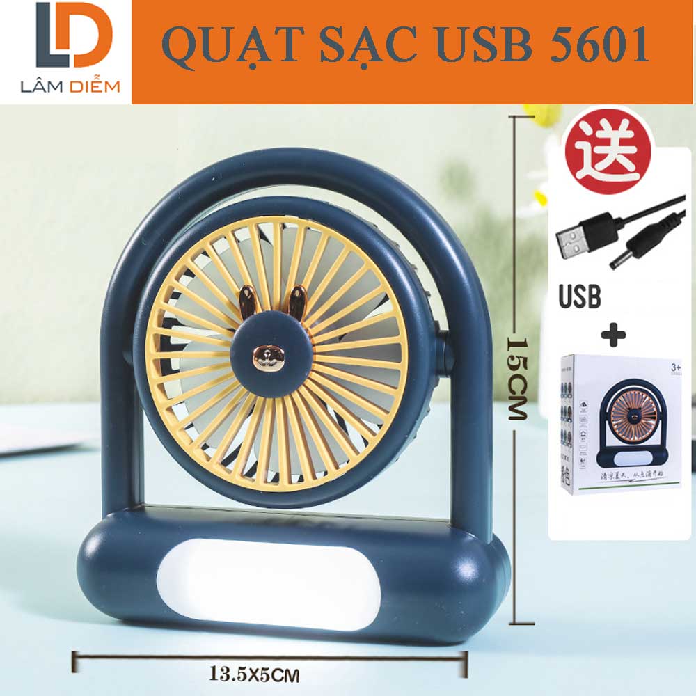 QUẠT SẠC MINI ĐỂ BÀN CÓ ĐÈN LED SIÊU MÁT 5601