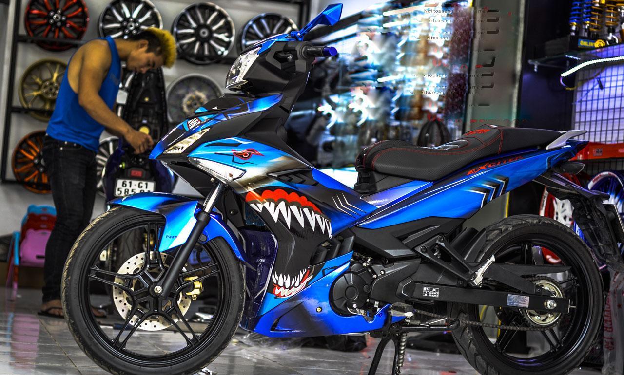 Tem trùm exciter 150 cá mập xanh đen đẹp, Tem trùm exciter150, tem exciter 150, team trùm exciter 150, tem xe exciter 150, team trùm ex 150, team xe exciter 150 cá mập xanh đen đẹp