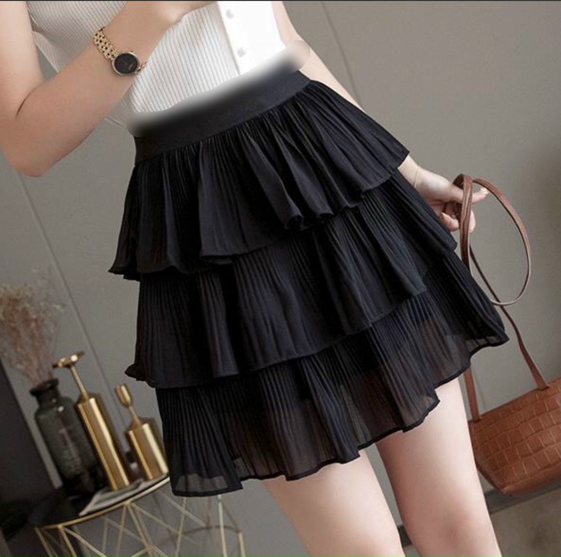 [HCM]Chân váy 3 tầng dập ly lưng thun ( có quần trong)