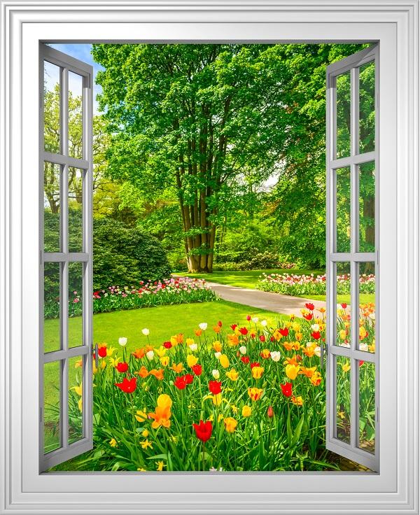 Tranh dán tường cửa sổ Khổ dọc VTC Cảnh đẹp thiên nhiên VT0183D phủ kim sa