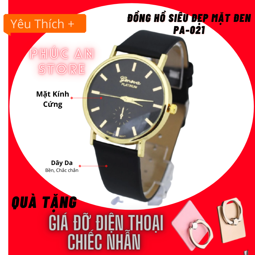 Combo 2 Đồng hồ nam dây da thời trang siêu đẹp mới HT-DC (Đen-trắng) + Free giá đỡ điện thoại chiếc nhẫn