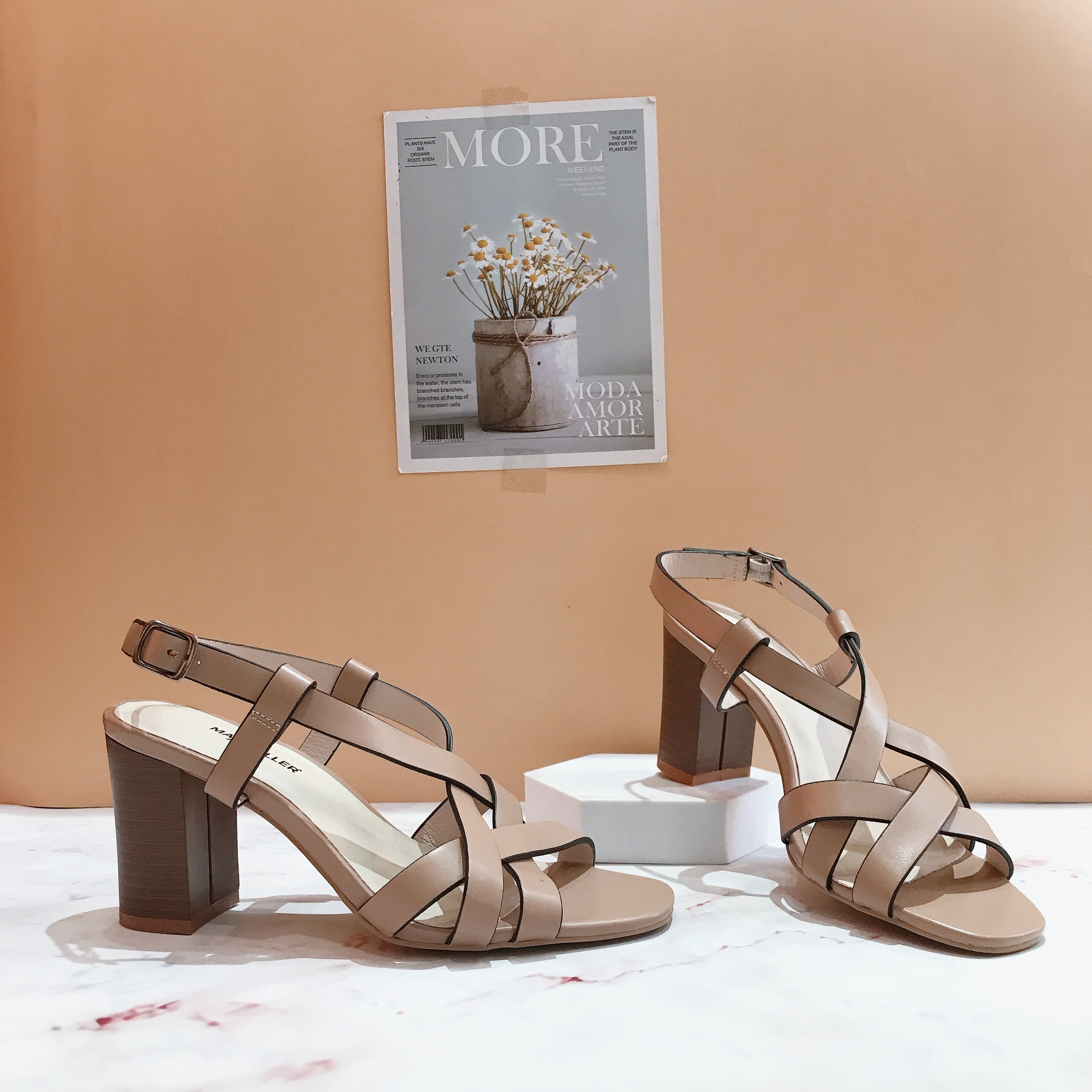 Sandal nữ 7cm gót vuông da thật Maxroller siêu êm (sandal da bò Ý xuất Nhật, ảnh và video của shop)