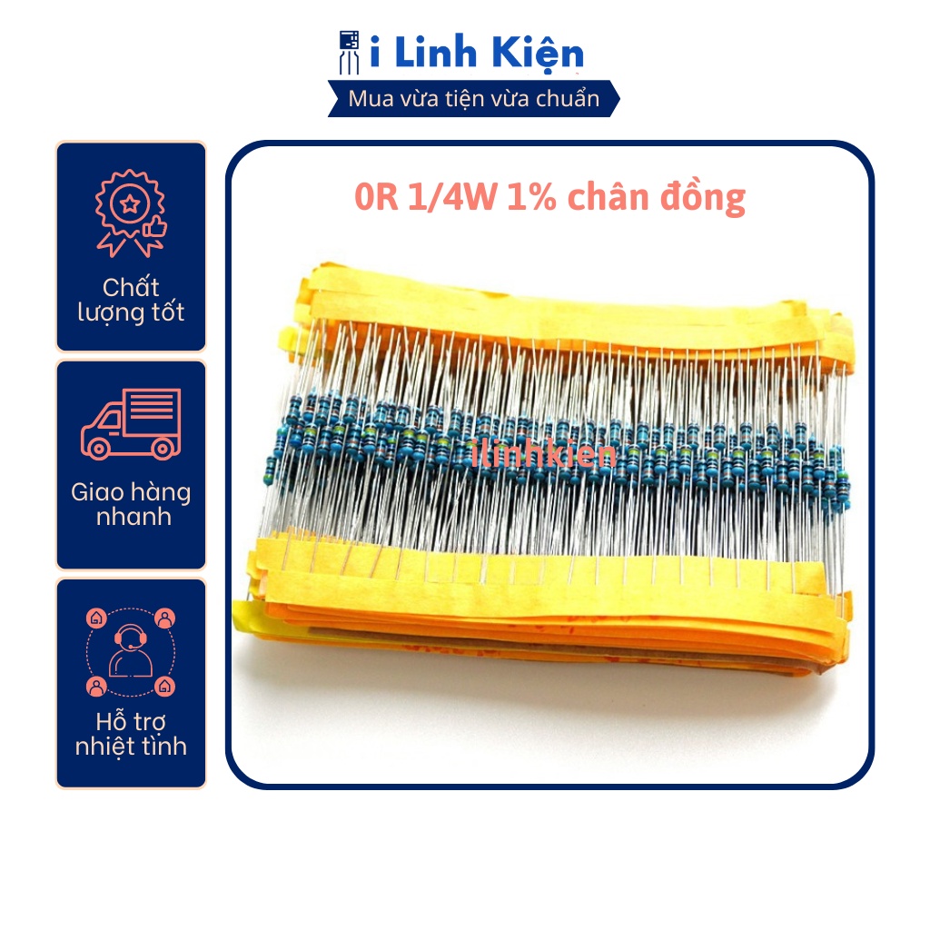 Điện trở vạch 1/4w 0r 1% chân đồng