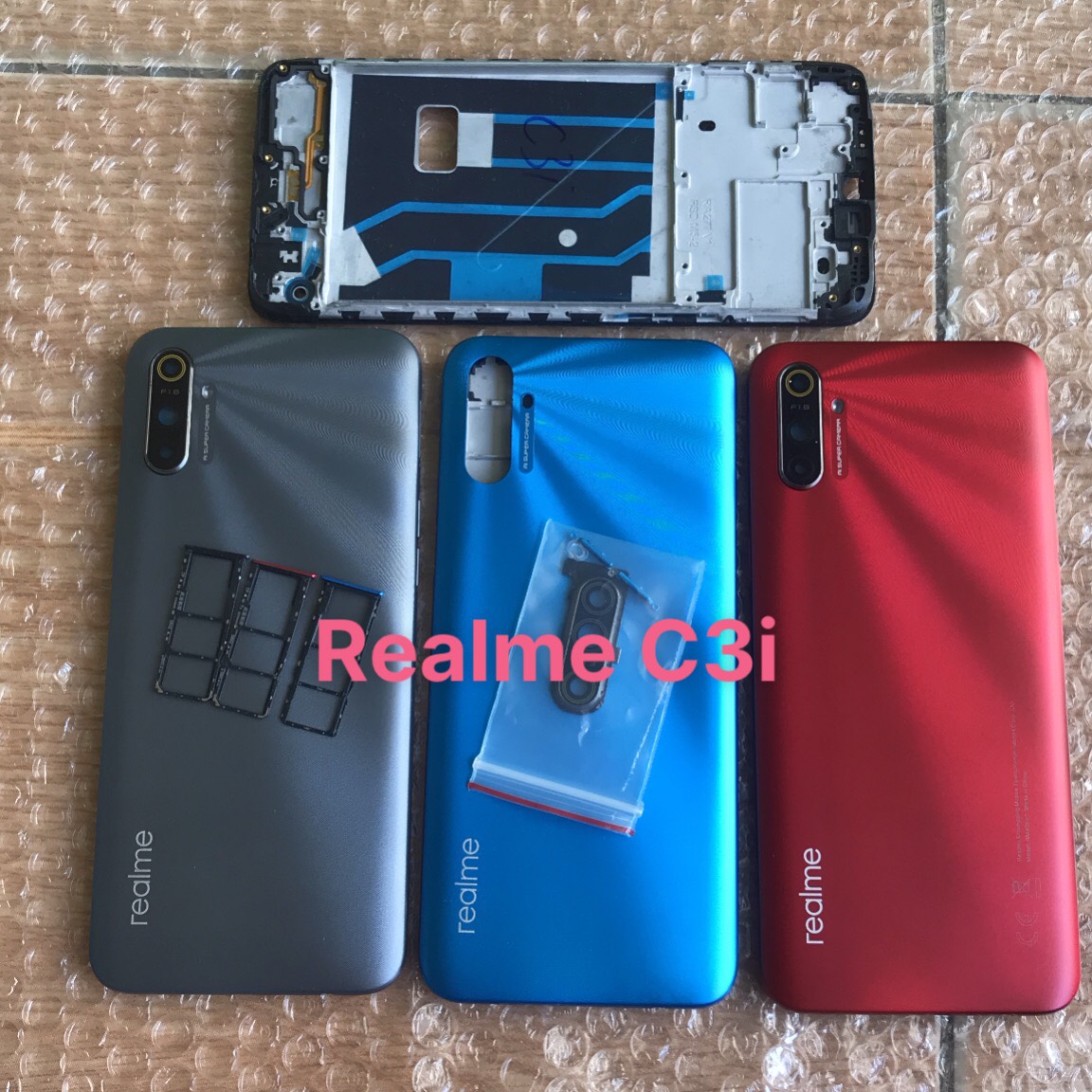 BỘ VỎ REALME C3I ZIN có kính camera + phím+ khay sim