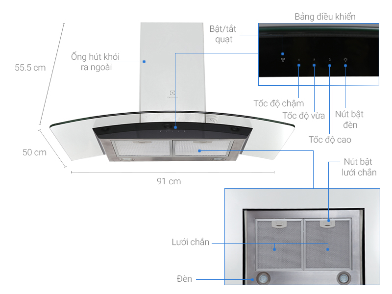 [TRẢ GÓP 0%] Máy hút mùi Electrolux EFC936GAR (Giá áp dụng giao tại HN, HCM& các tỉnh liên hệ shop)