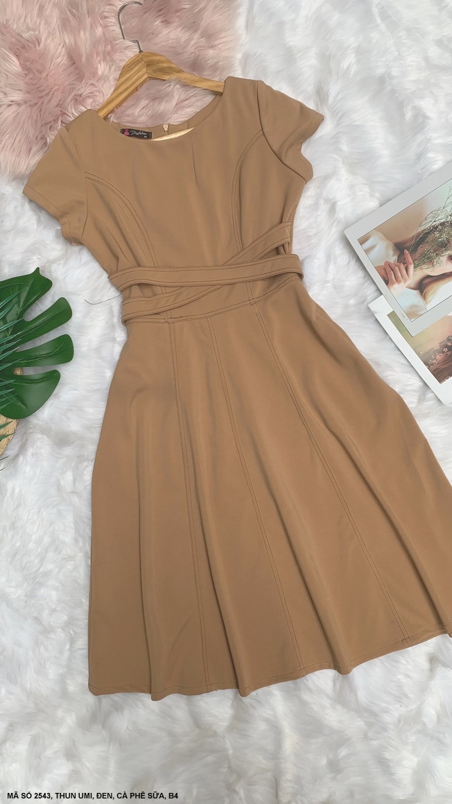 🌸   Mydu Shop |   Ms 2543 Dress Office Dress with Flared Shape, Elastic Fabric with Elegant Stitching