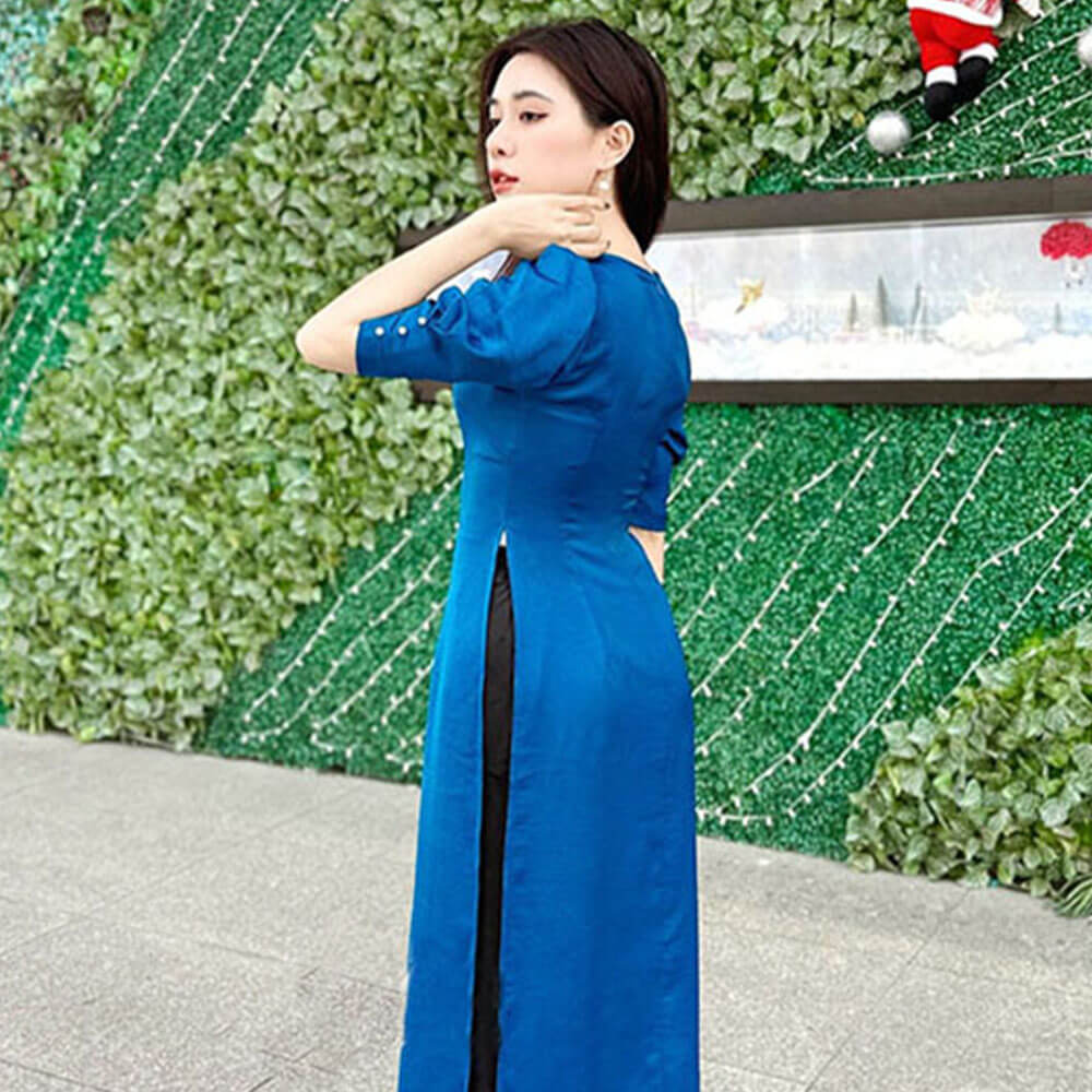 Áo dài cách tân nữ cổ tròn vai bồng fh22