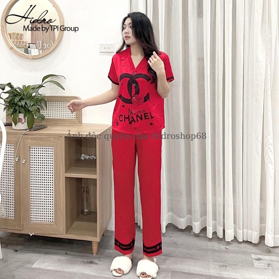 HIDRO Bộ lụa satin cộc dài họa tiết