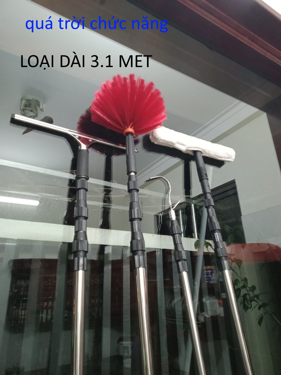 Sào rút inox đa năng, Chổi quét mạng nhện vệ sinh trần nhà kết hợp lau ...