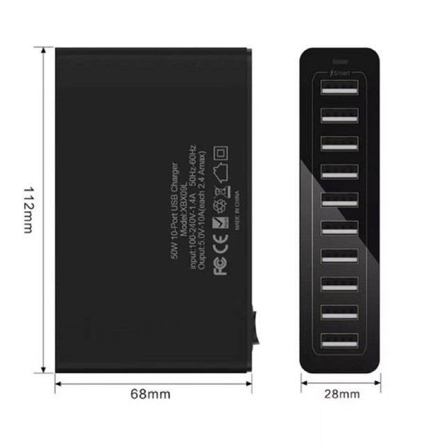 [HCM][BẢO HÀNH 6 THÁNG] Ổ cắm USB 50W Sạc Nhanh Thông Minh 10 Cổng USB
